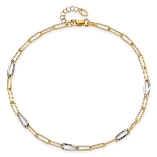 Leslie's 14K Two-tone Paperclip Link 9+" Anklet