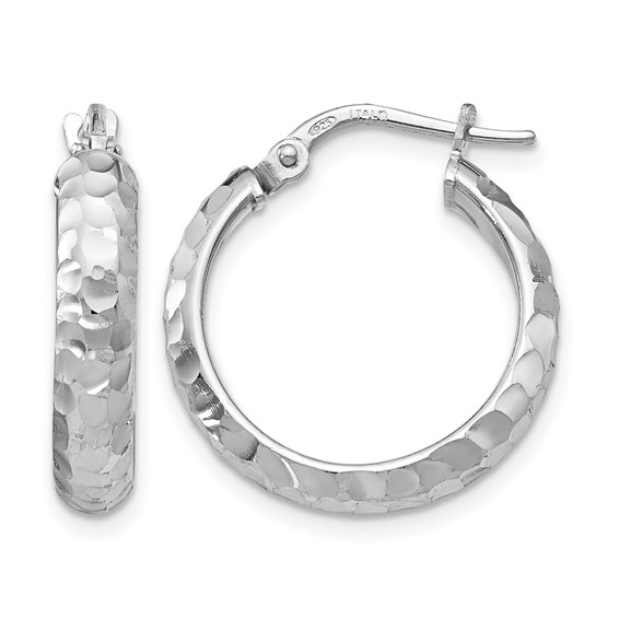 Leslie’s Sterling Silver Radiant Essence Rhodium-Plated Hinged Hoop Earrings