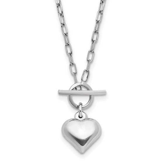 Leslie’s Sterling Silver Rhodium-Plated Polished Heart Toggle Necklace, 16"