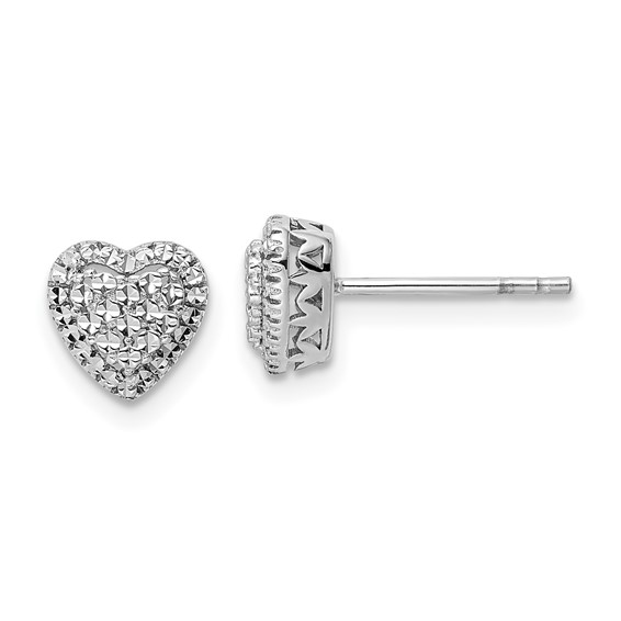 14K White Gold Diamond-Cut Heart Stud Earrings