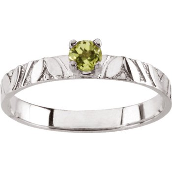 14K White Gold Peridot Birthstone Kids Ring, Size 3