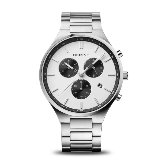 Bering Titanium Chronograph Watch | White Dial | Sapphire Crystal | Titanium Bracelet | 43mm