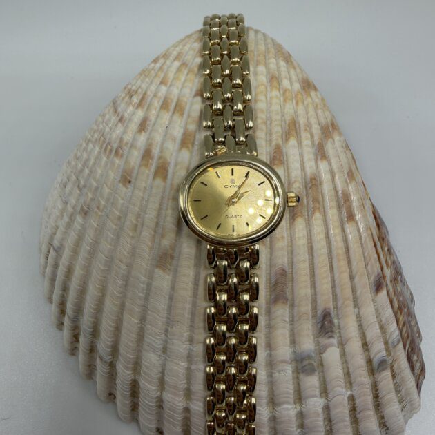 Vintage Cyma 14K Yellow Gold Ladies Watch Swiss Quartz Bracelet 23.9g Classic Dress