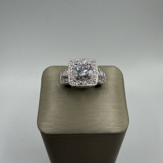 Sterling Silver Halo CZ Engagement Ring | Cushion Halo | Size 8