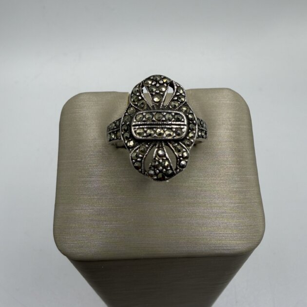 Vintage Style Sterling Silver Marcasite Ring | Art Deco Inspired | Size 8