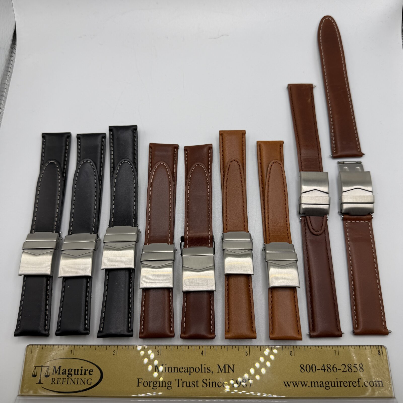Lot 9 NOS Speidel Express Genuine Leather Watch Straps Brown Black