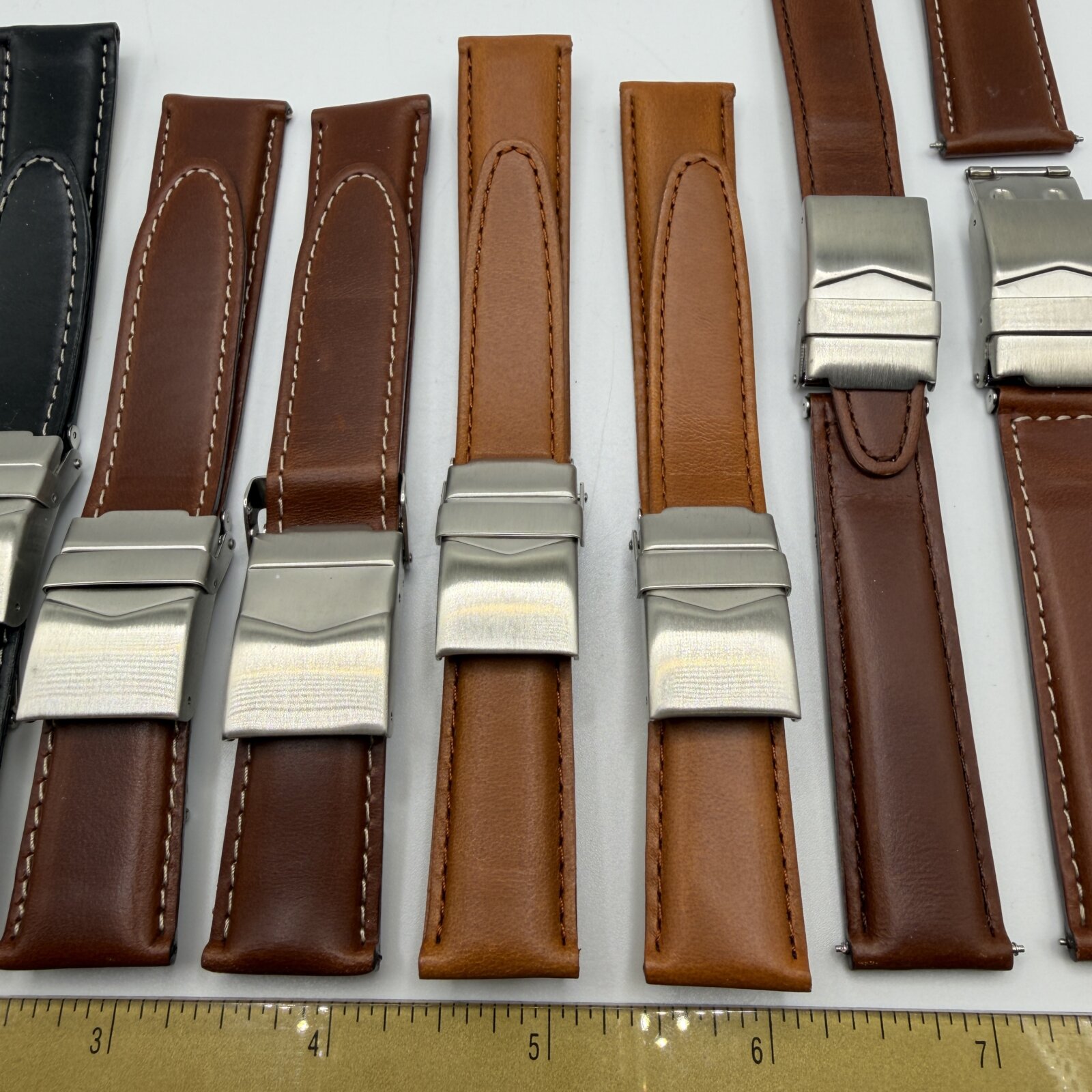 Lot 9 NOS Speidel Express Genuine Leather Watch Straps Brown Black