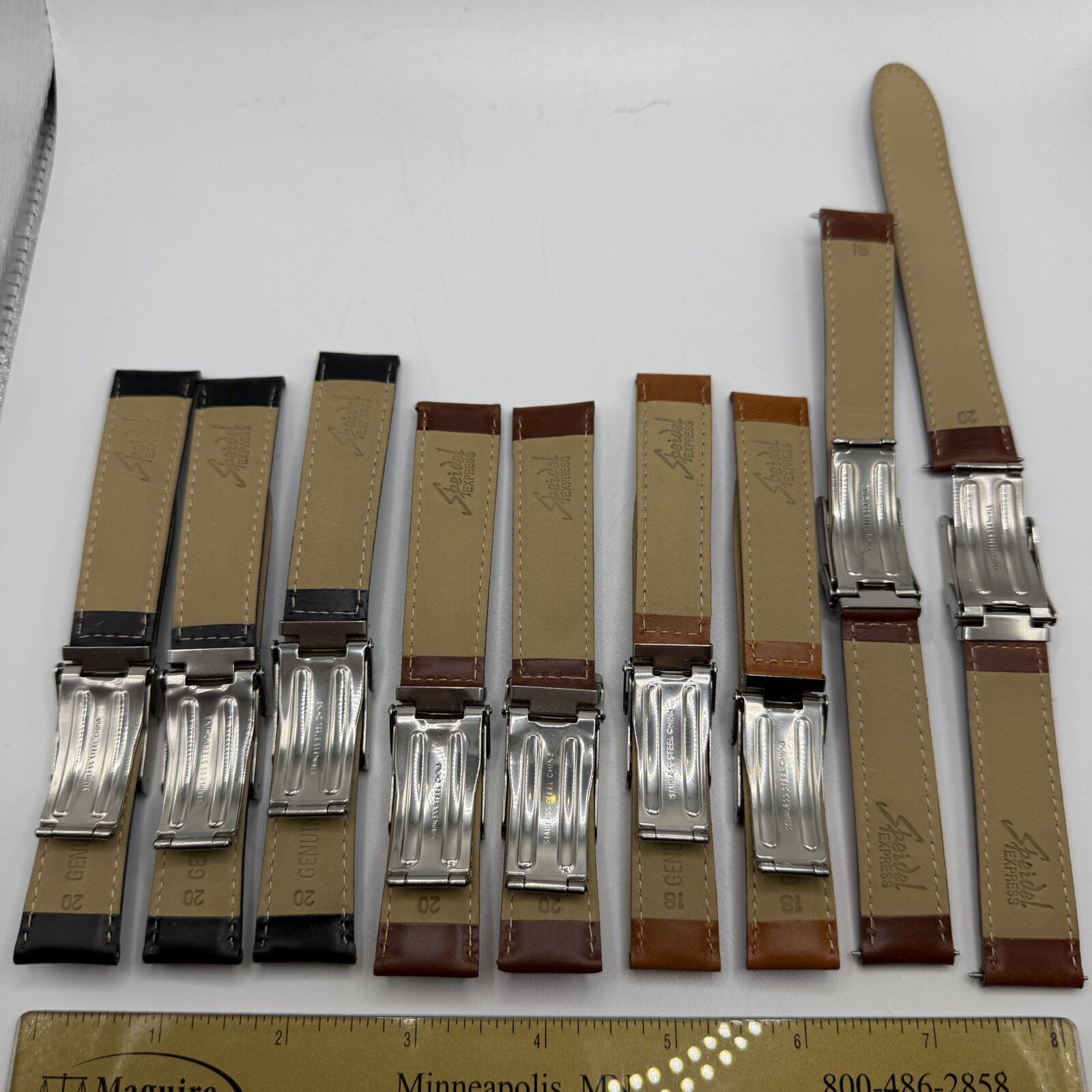 Lot 9 NOS Speidel Express Genuine Leather Watch Straps Brown Black